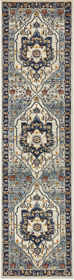 Ravella Blue and Beige Runner Rug