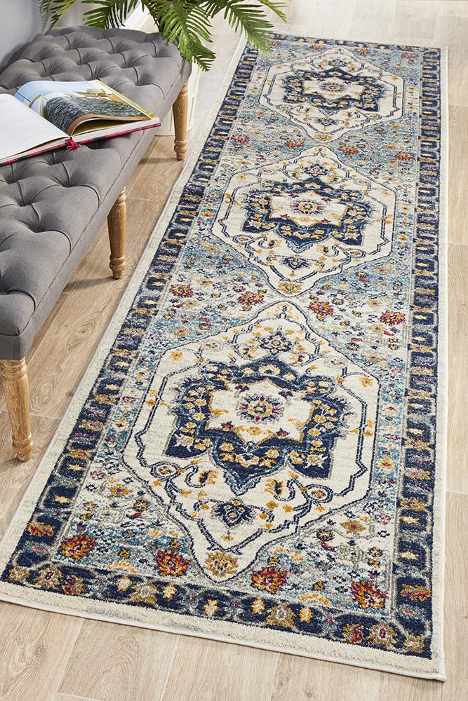 Ravella Blue and Beige Runner Rug