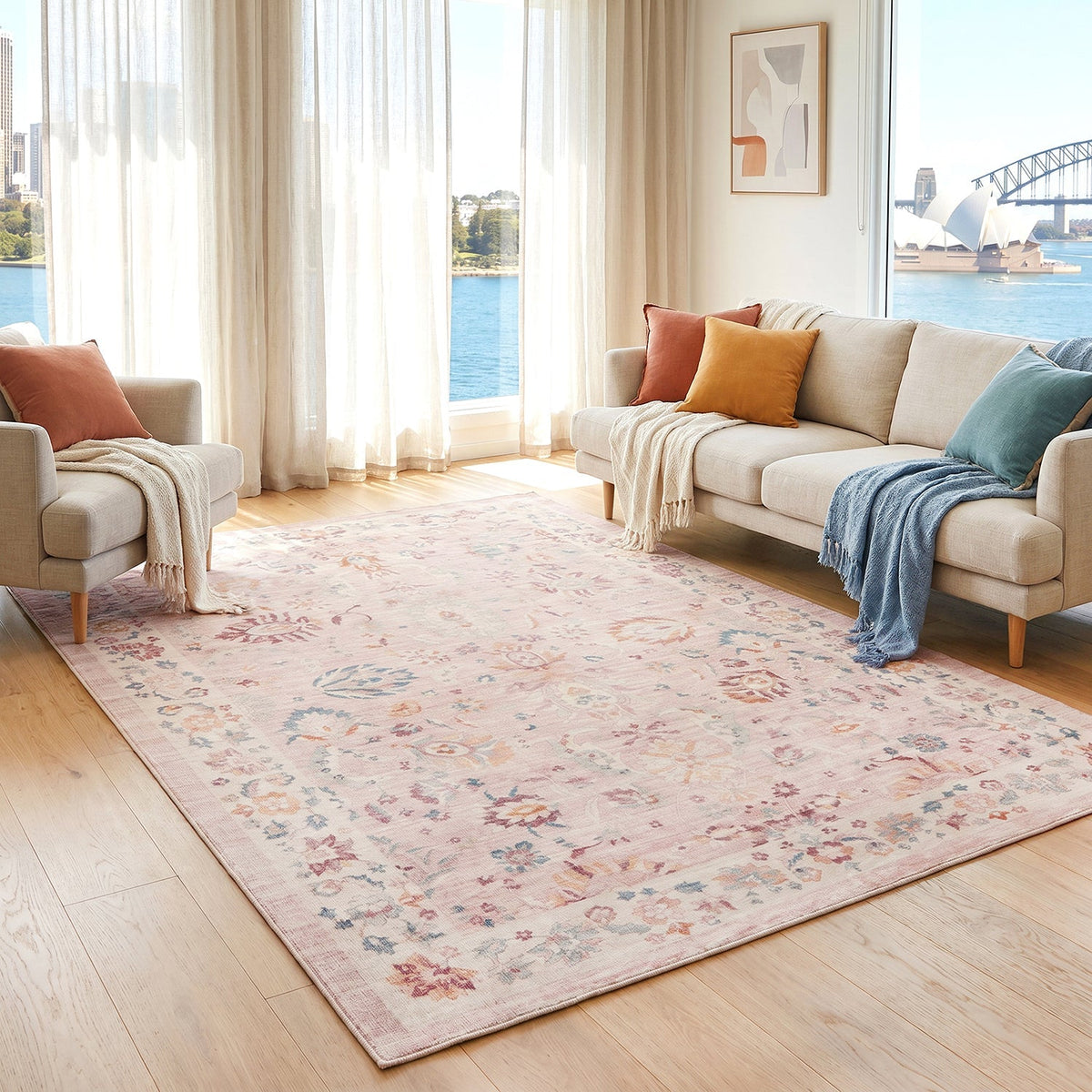 Rinasca Pink Washable Rug