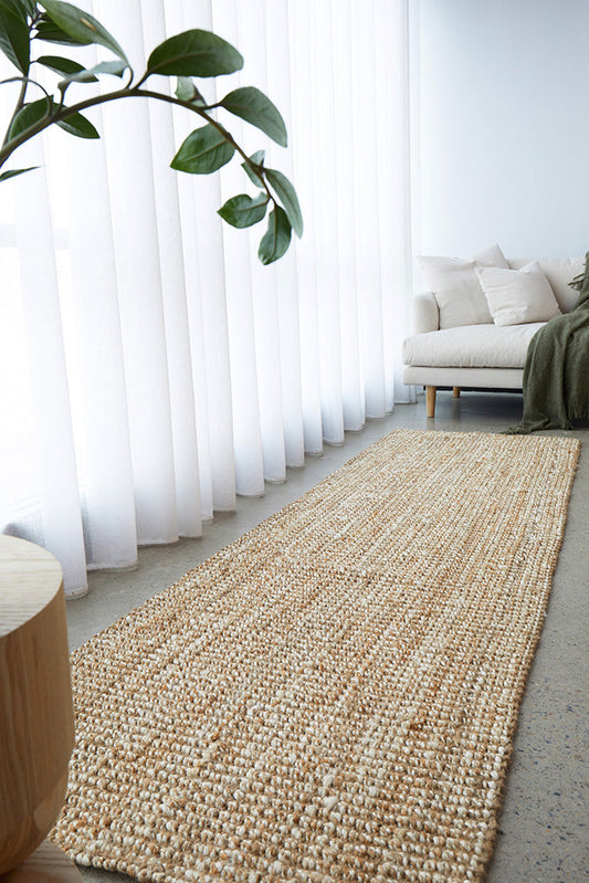 Selvia Natural Brown Wool & Jute Runner Rug