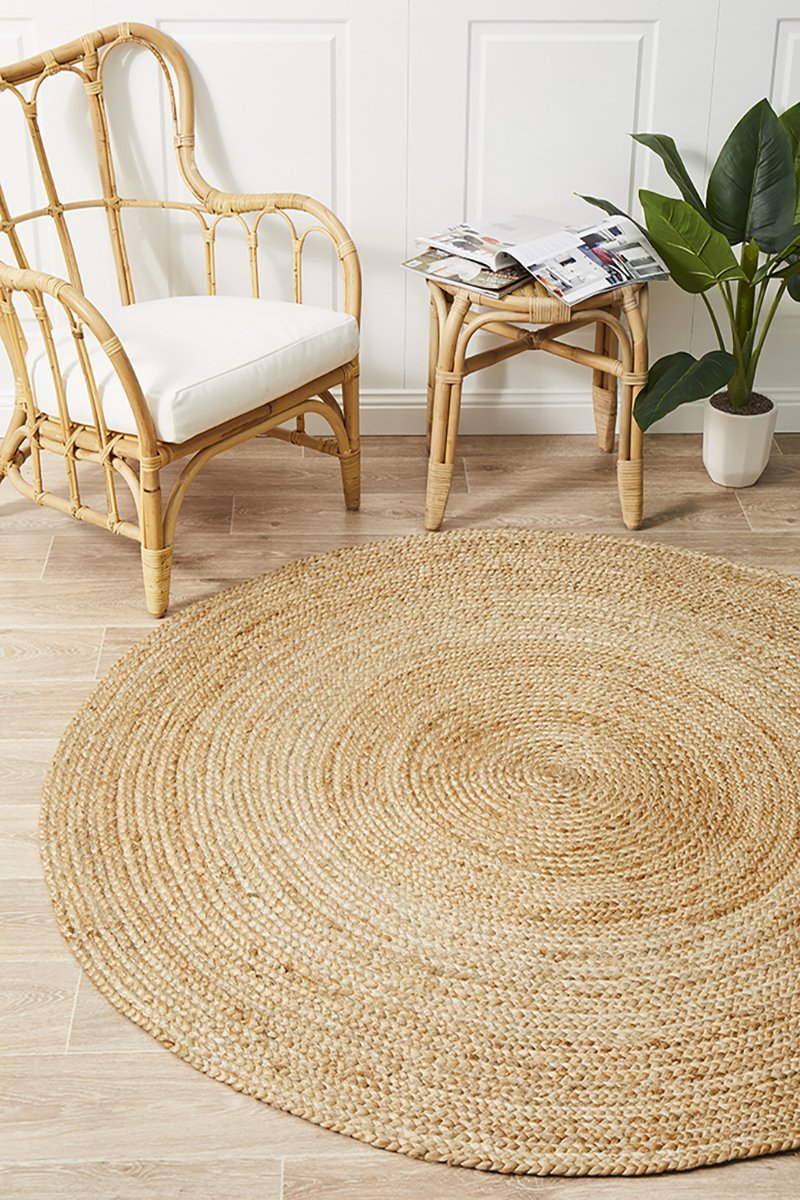 Tessura 2 Natural Beige Jute & Cotton Round Rug