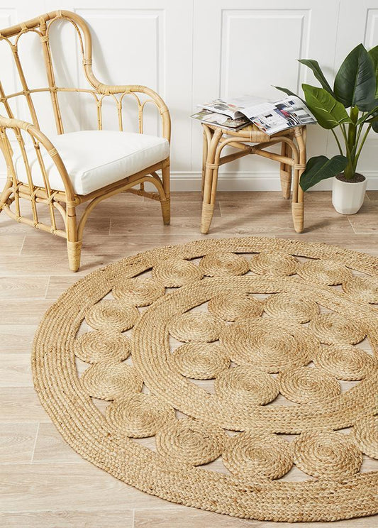 Tessura Alpha Natural Beige Jute & Cotton Round Rug
