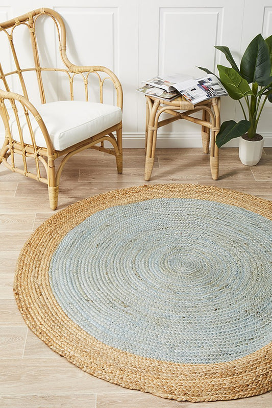 Tessura Blue Jute & Cotton Round Rug