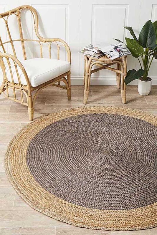 Tessura Charcoal Jute & Cotton Round Rug