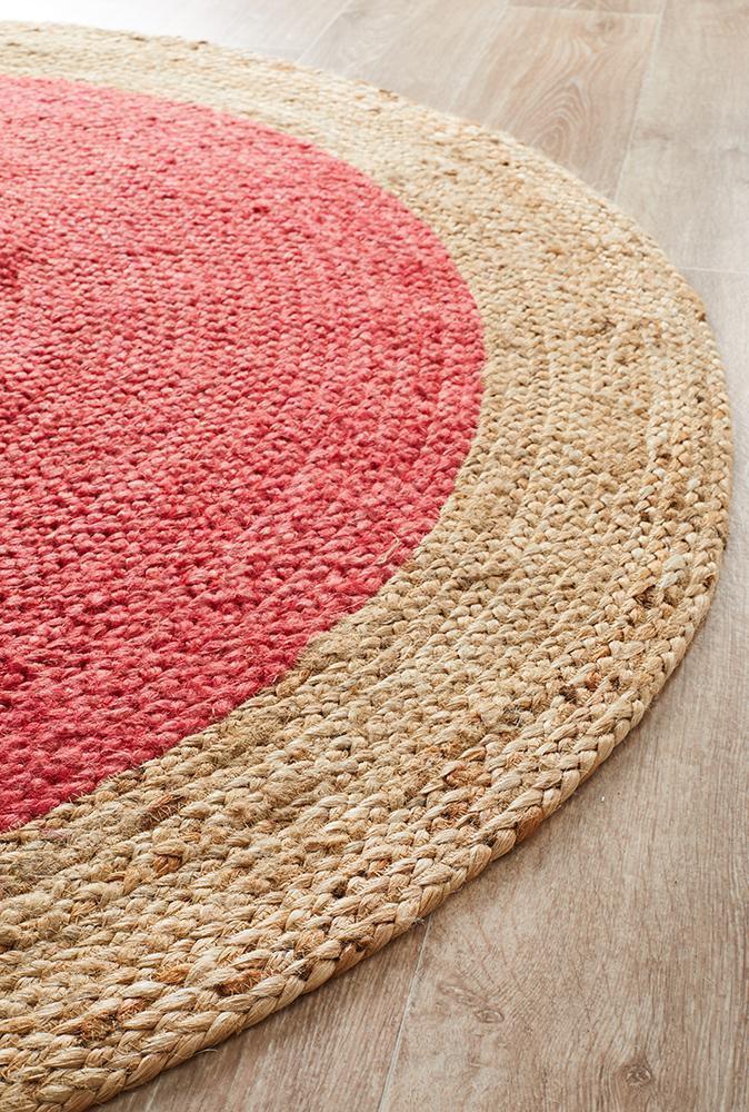 Tessura Cherry Red Jute & Cotton Round Rug
