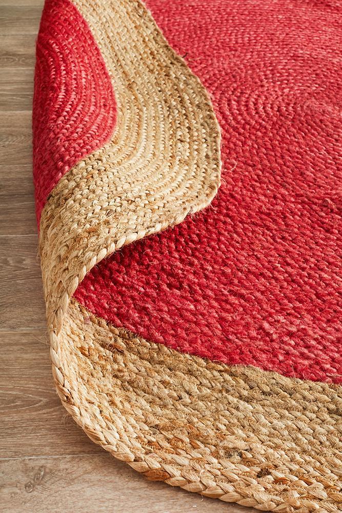 Tessura Cherry Red Jute & Cotton Round Rug
