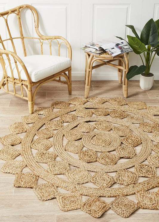 Tessura Floral Natural Beige Jute & Cotton Rug