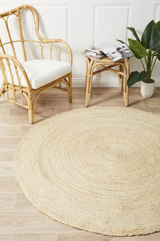 Tessura Natural Beige Jute & Cotton Round Rug