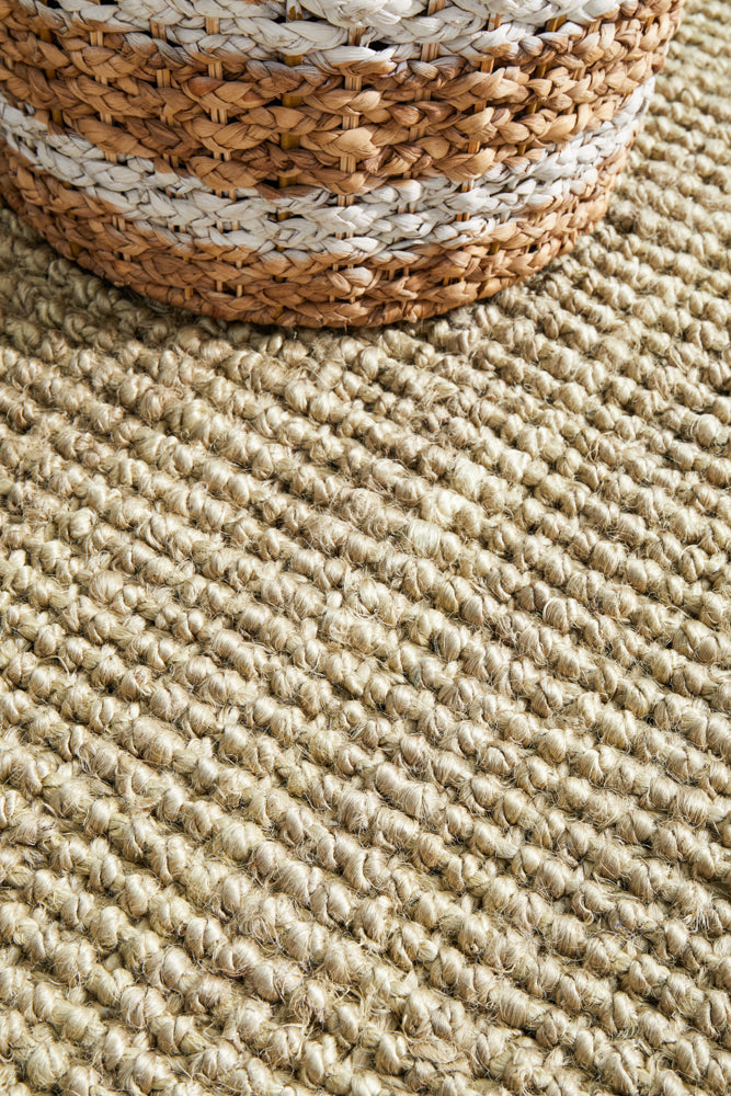 Tessura Natural Beige Jute & Cotton Runner Rug