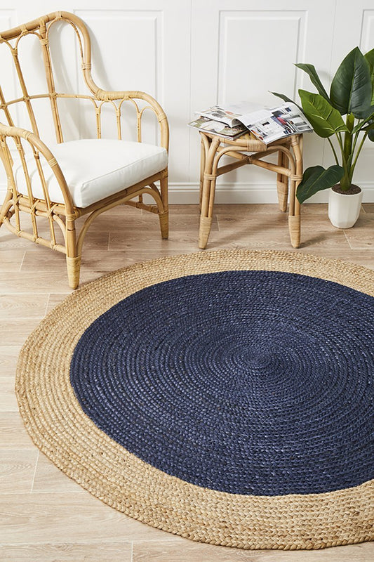 Tessura Navy Jute & Cotton Round Rug