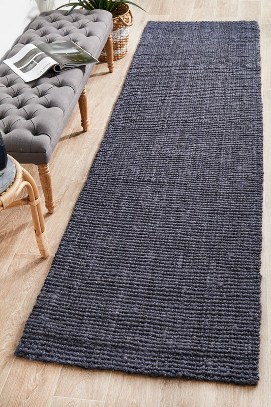Tessura Navy Jute & Cotton Runner Rug