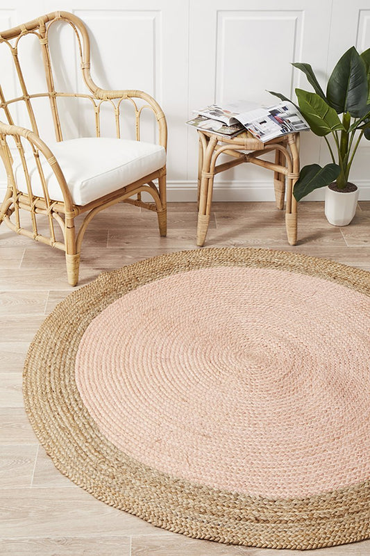 Tessura Pink Jute & Cotton Round Rug