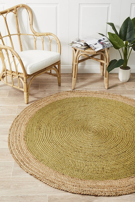 Tessura Sage Green Jute & Cotton Round Rug