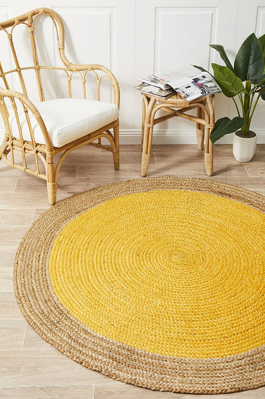 Tessura Yellow Jute & Cotton Round Rug