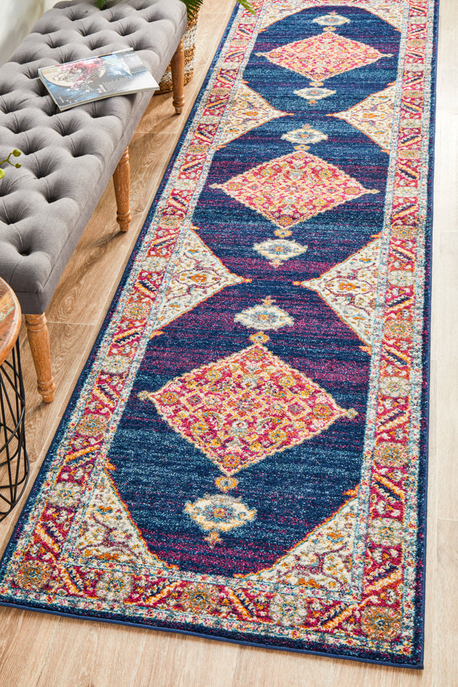 Vestra Blue Traditional Runner Rug