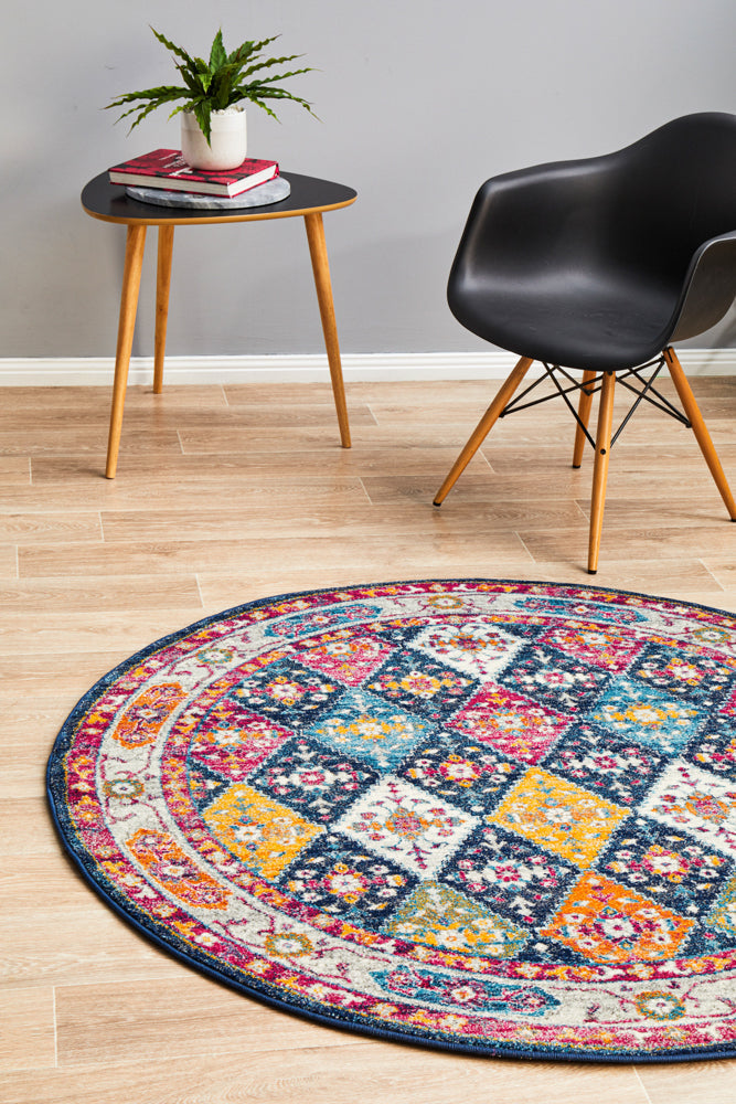 Vestra Navy Traditional Round Rug