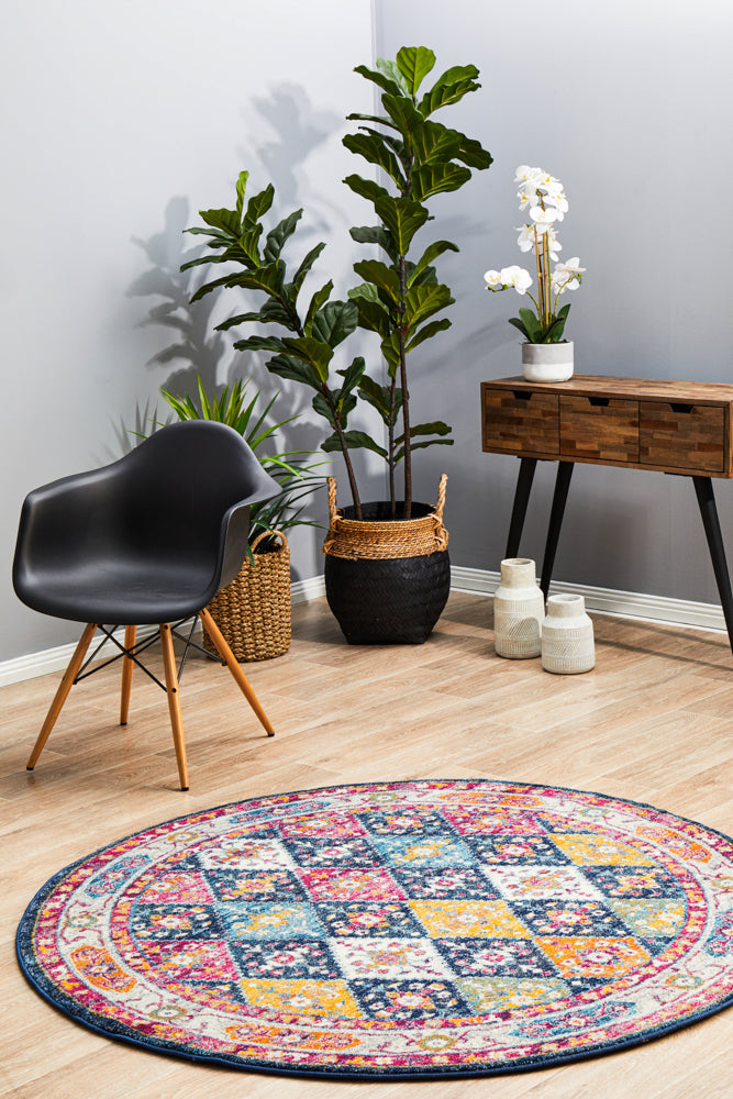 Vestra Navy Traditional Round Rug