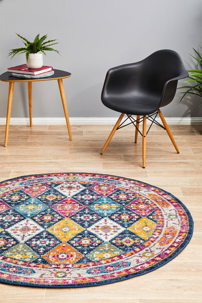 Vestra Navy Traditional Round Rug