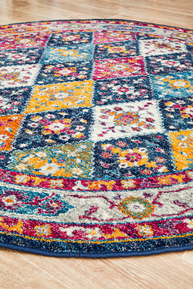 Vestra Navy Traditional Round Rug