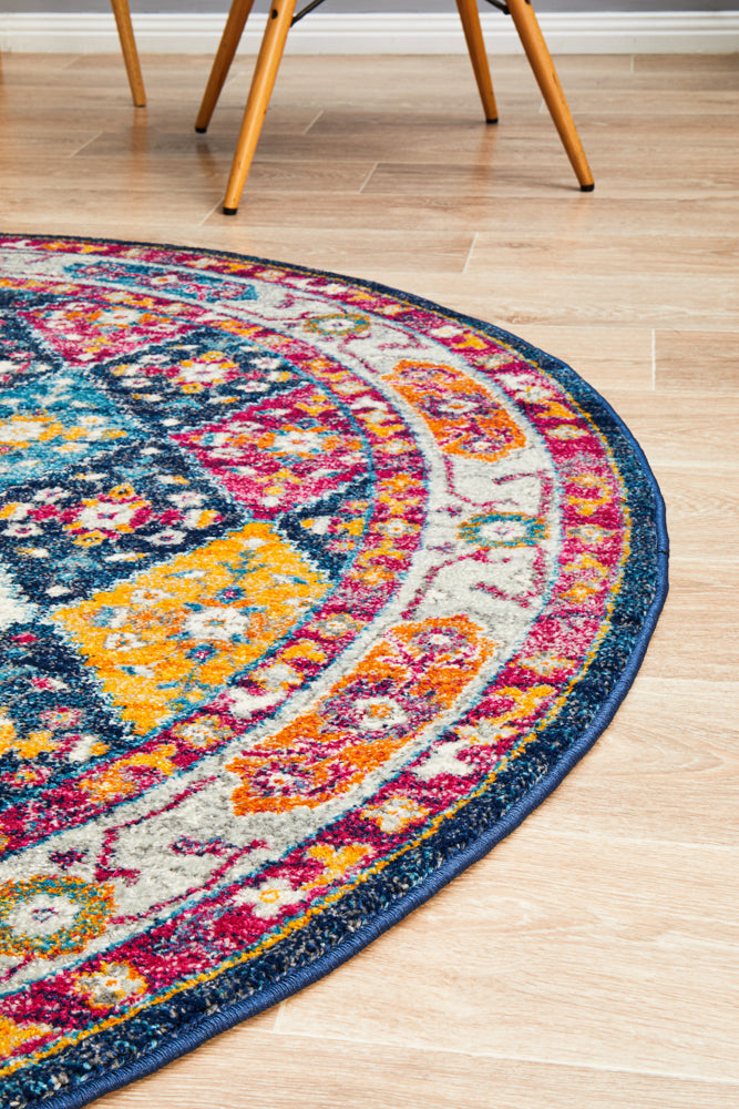 Vestra Navy Traditional Round Rug