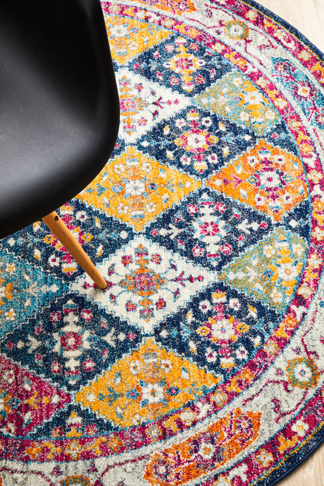 Vestra Navy Traditional Round Rug