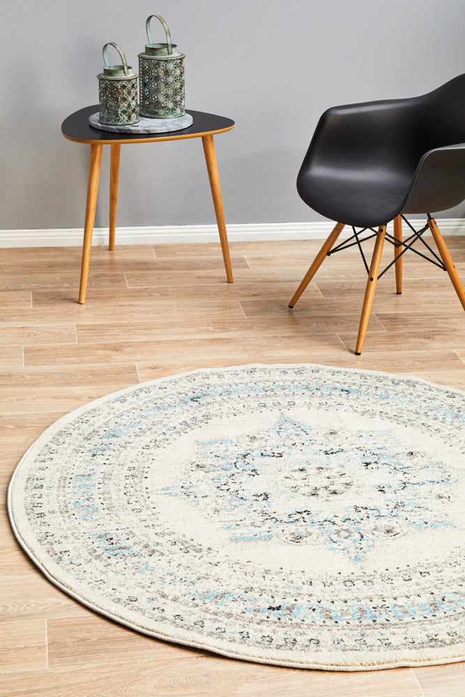 Vestra White Transitional Round Rug