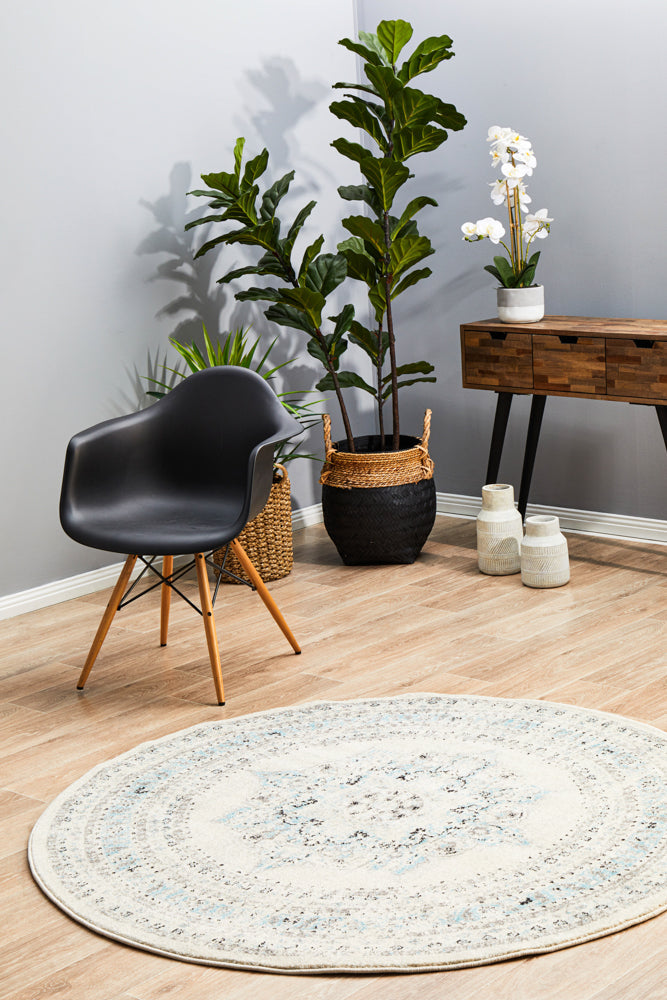 Vestra White Transitional Round Rug
