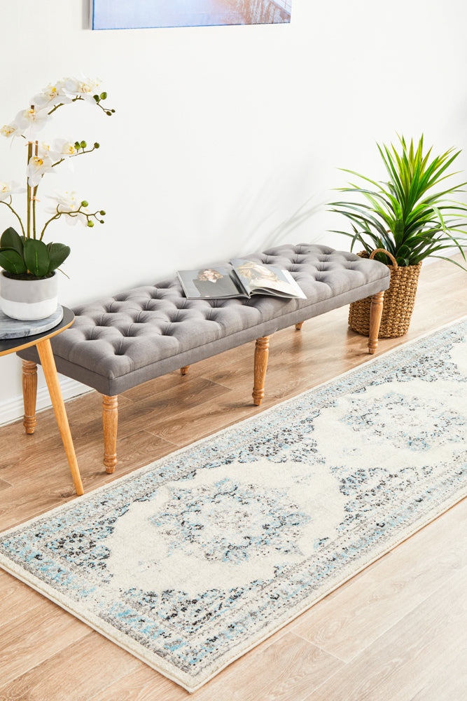 Vestra White Transitional Runner Rug