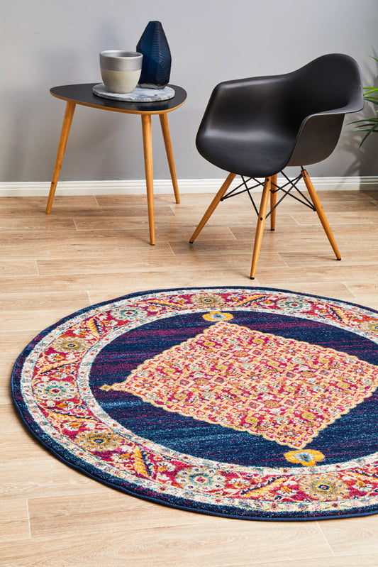 Vestra Blue Traditional Round Rug