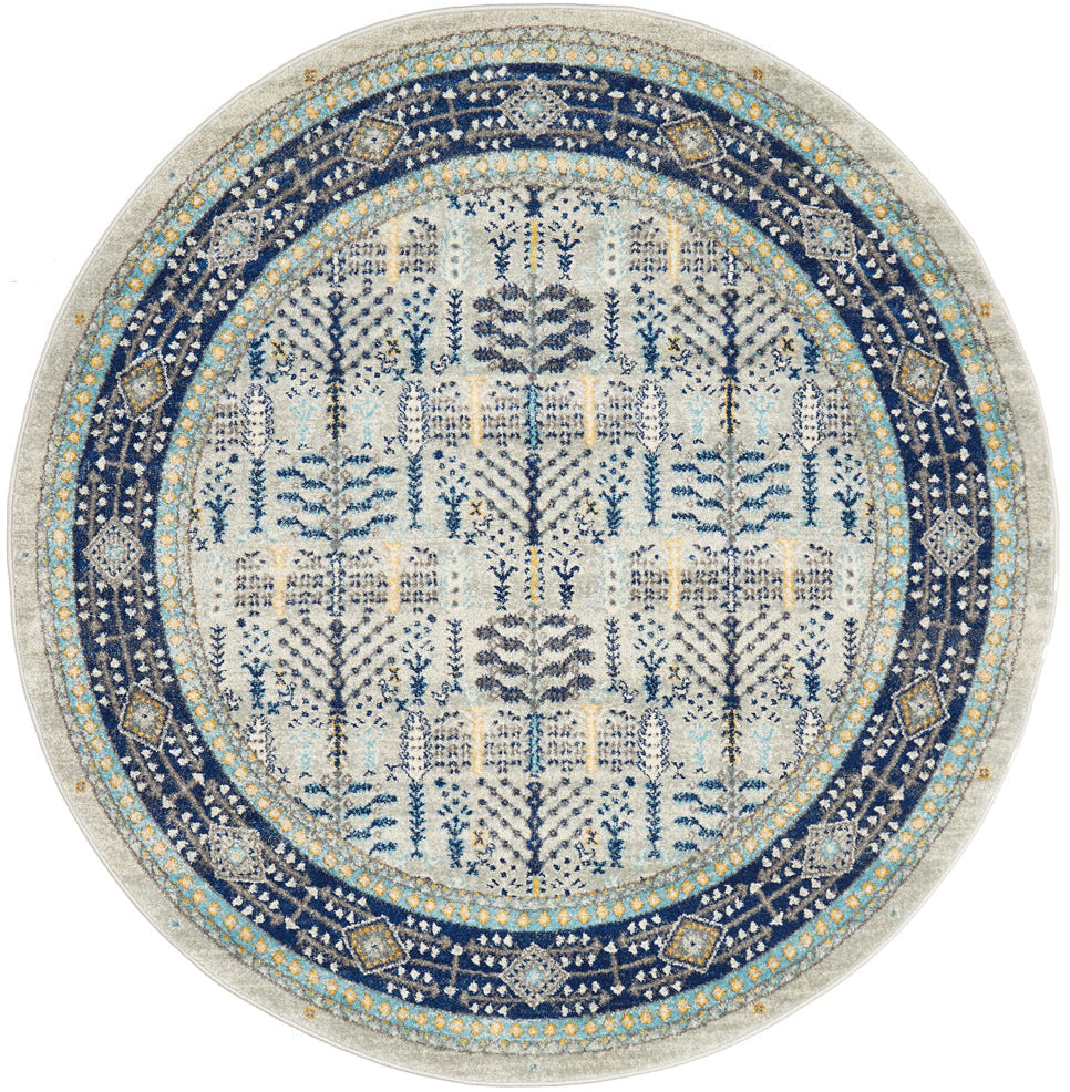 Vestra Grey & Blue Round Rug