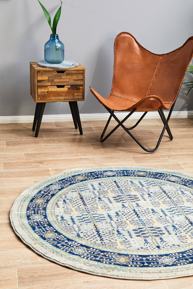 Vestra Grey & Blue Round Rug