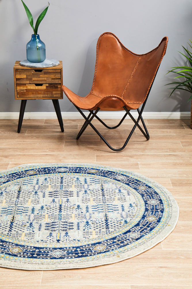 Vestra Grey & Blue Round Rug