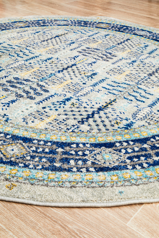 Vestra Grey & Blue Round Rug
