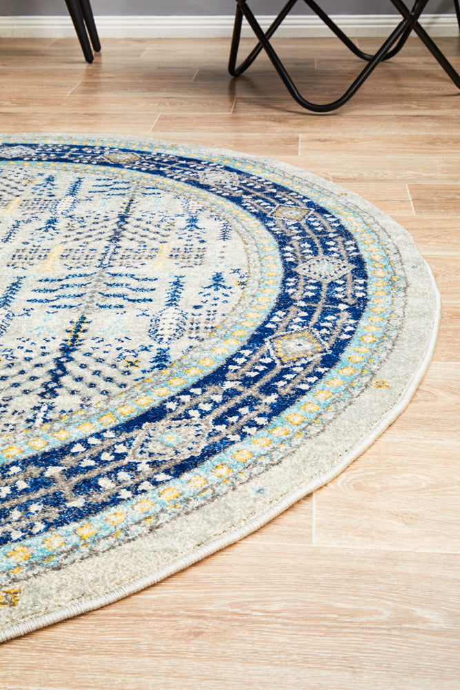 Vestra Grey & Blue Round Rug