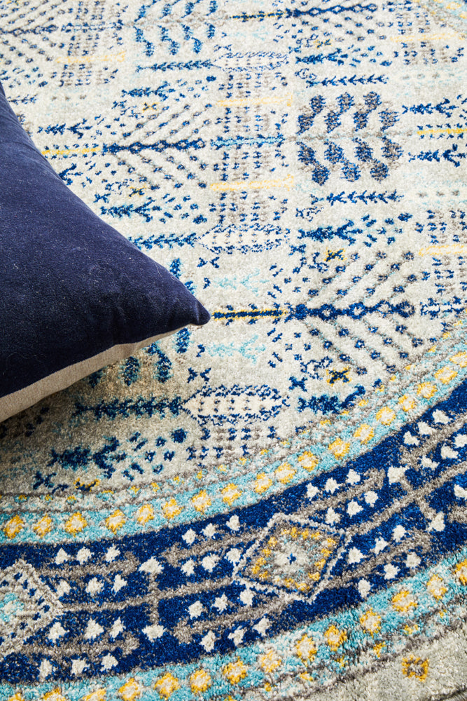 Vestra Grey & Blue Round Rug