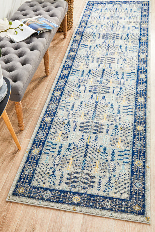 Vestra Grey & Blue Runner Rug