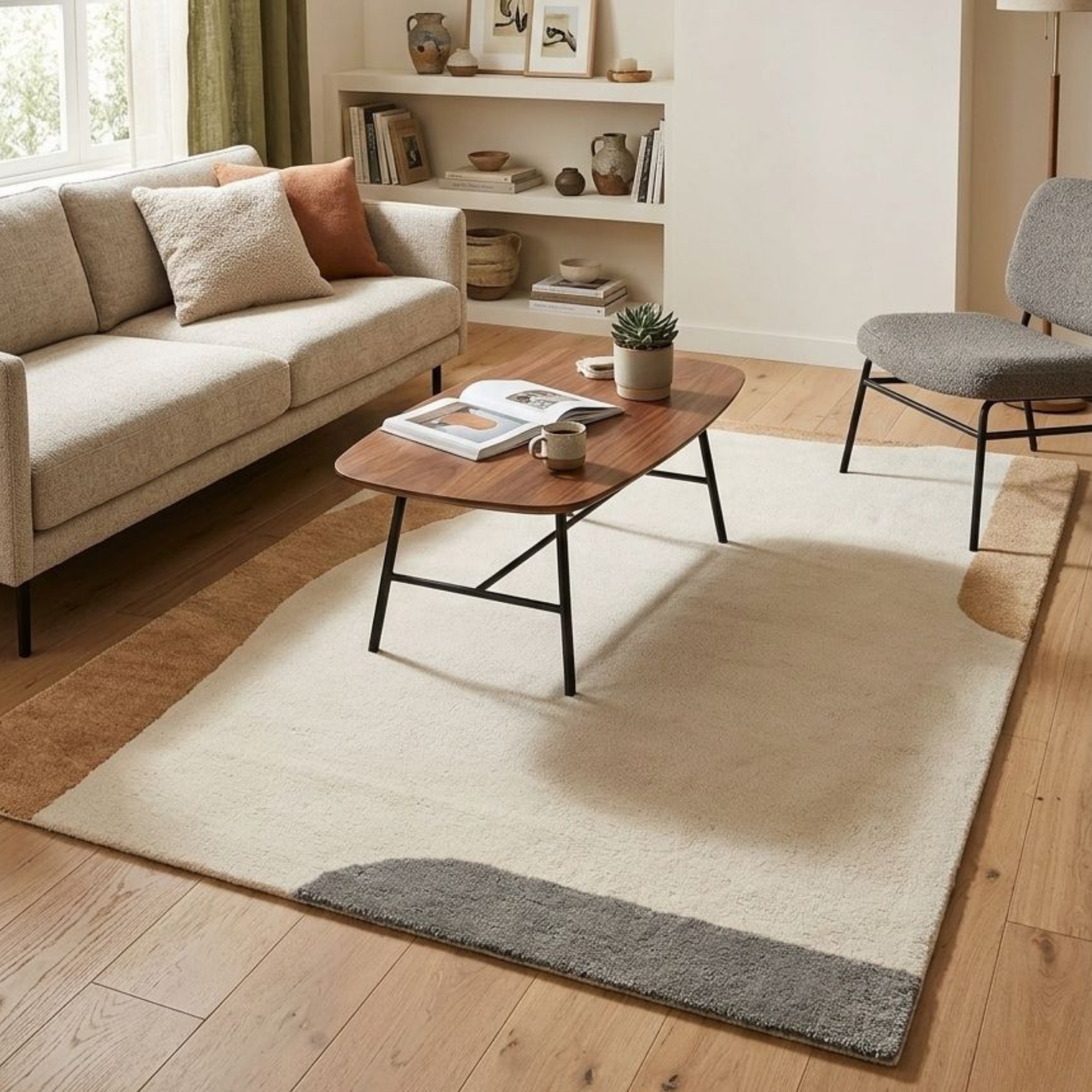 Aven Ivory Brown Wool Rug