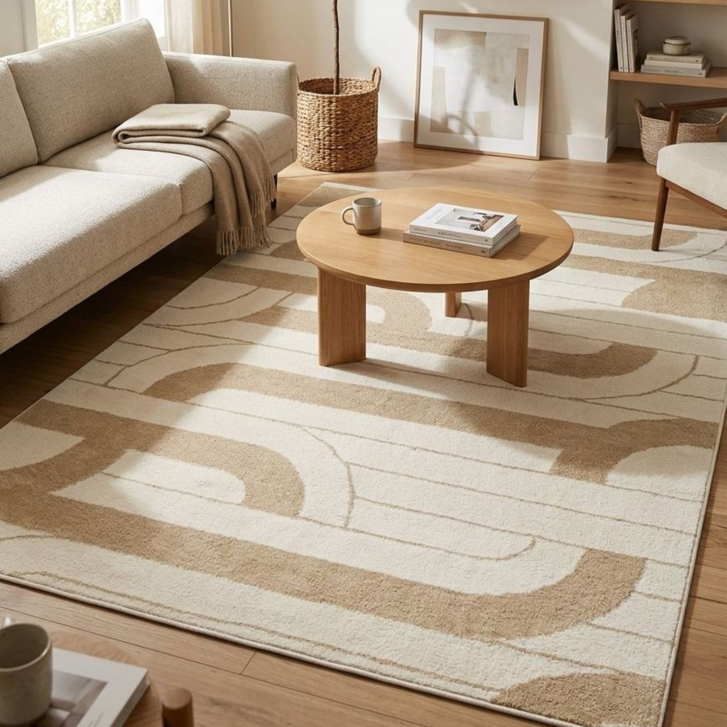 Velar Ivory Brown Wool Rug