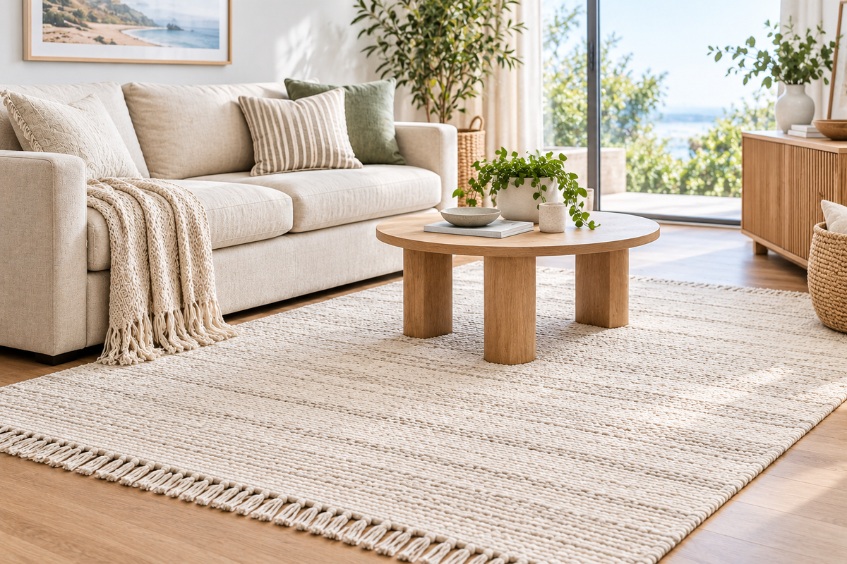 Affordable cotton rug in a bright Australian living room