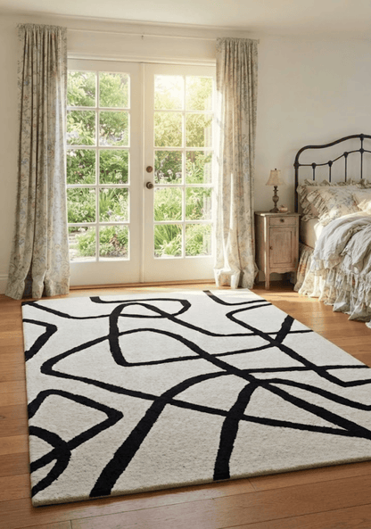 Mehari Ivory & Black Wool Rug