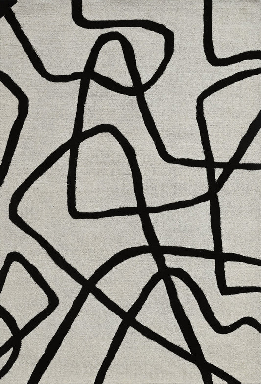 Mehari Ivory & Black Wool Rug