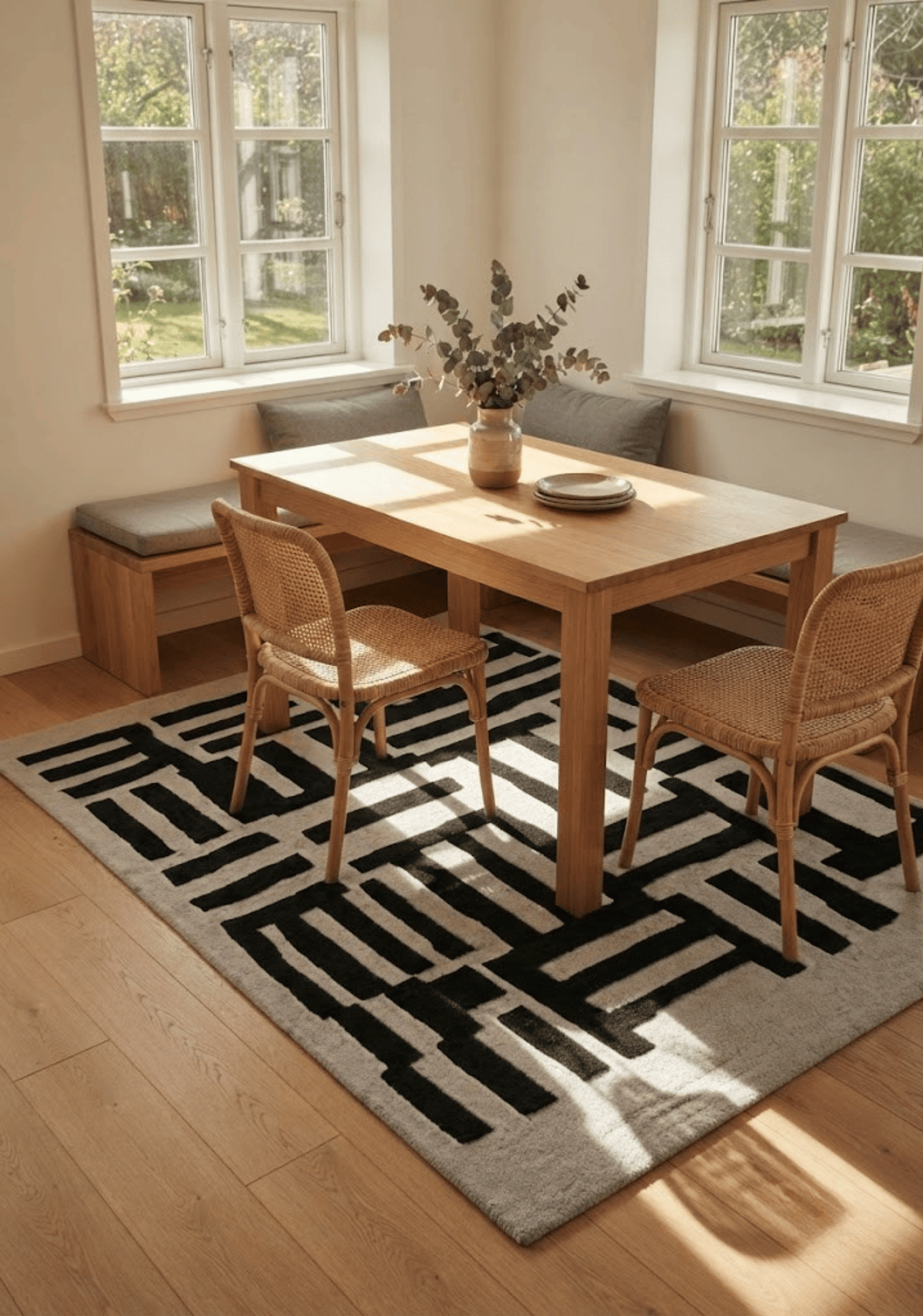 Mehari Ivory & Green Wool Rug
