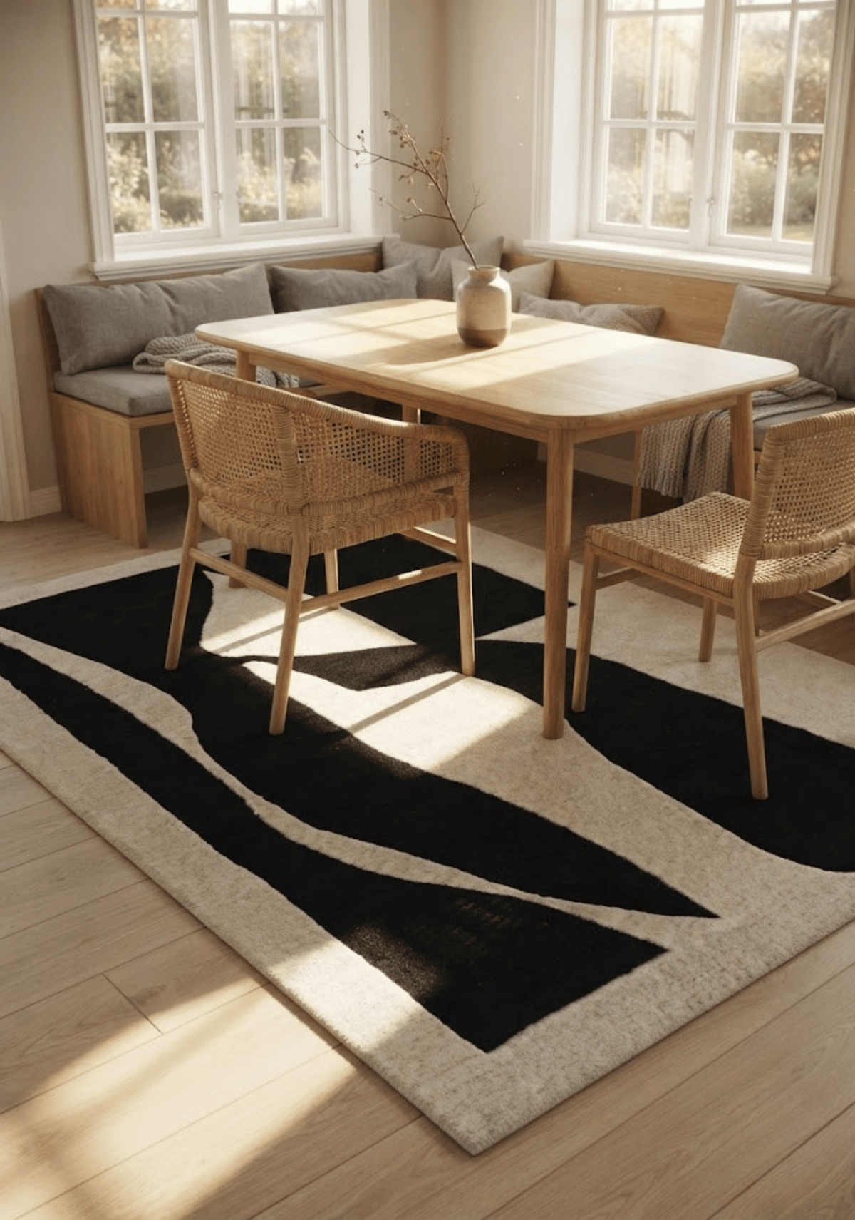 Mehari Ivory & Navy Wool Rug