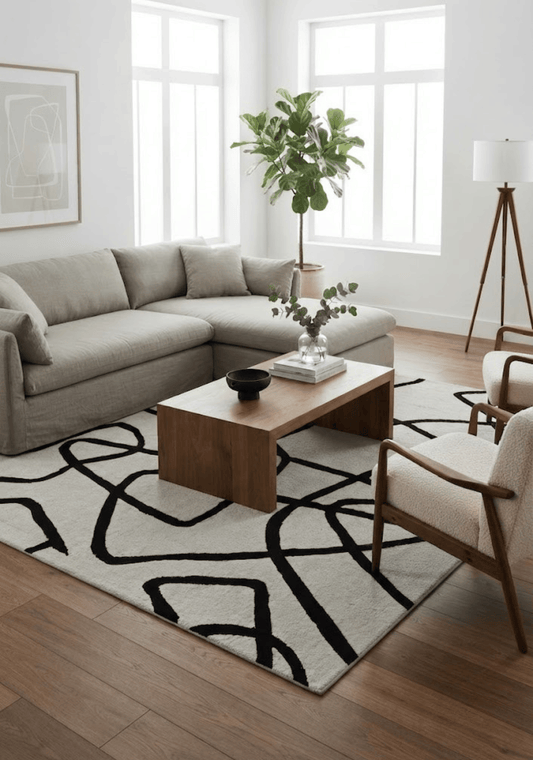 Mehari Ivory & Black Wool Rug