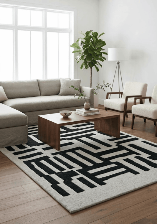 Mehari Ivory & Green Wool Rug