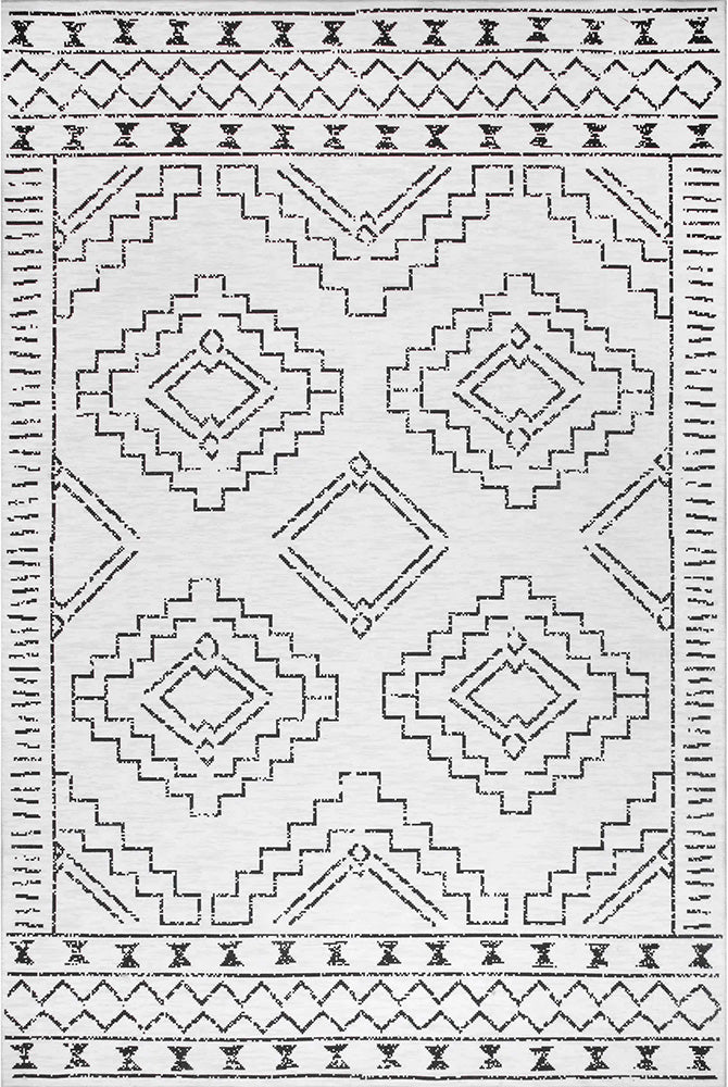 Affina White & Black Washable Rug