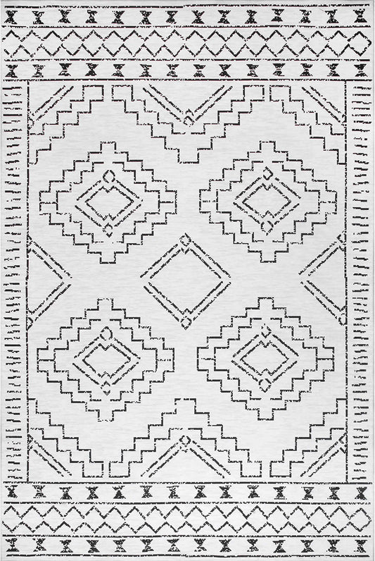 Affina White & Black Washable Rug