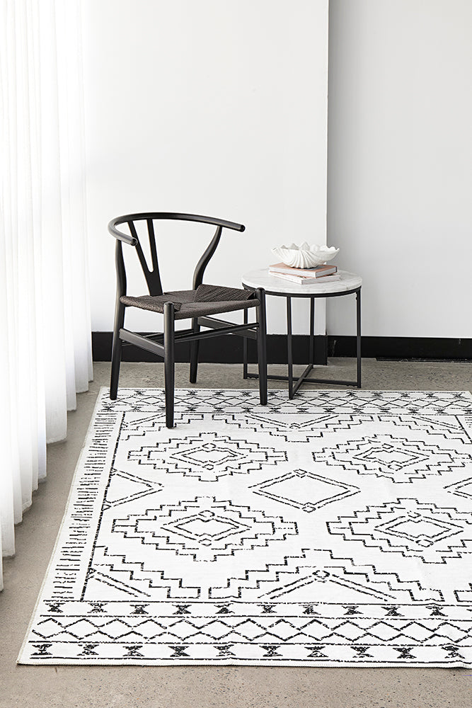 Affina White & Black Washable Rug
