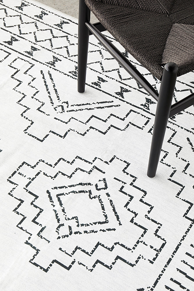 Affina White & Black Washable Rug