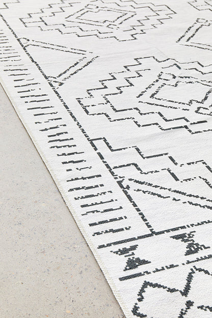 Affina White & Black Washable Rug